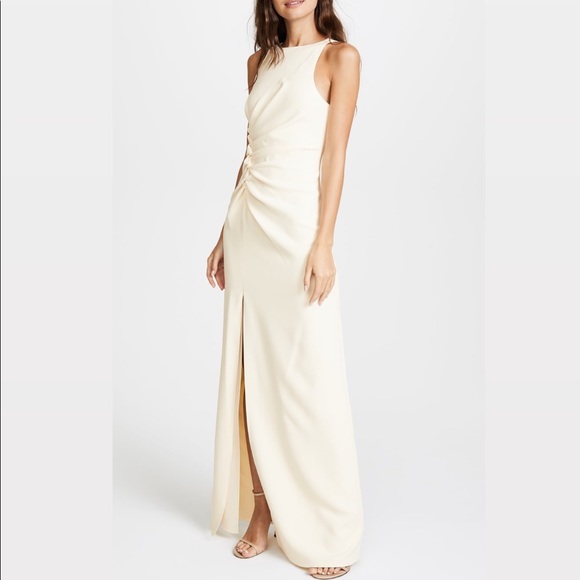 Halston Heritage Ivory Rucched Sleeveless Gown - Picture 4 of 8